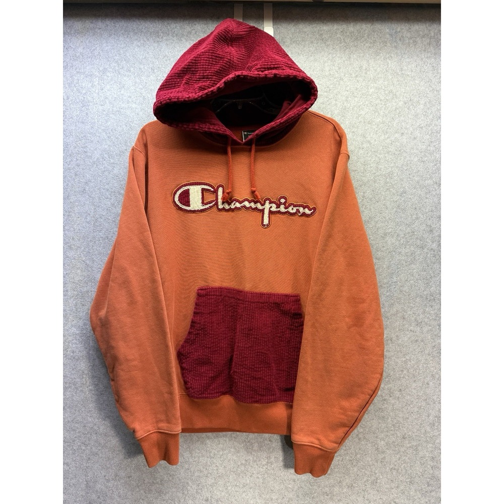 VTG Champion Pullover Hoodie Men's Medium Orange/Red